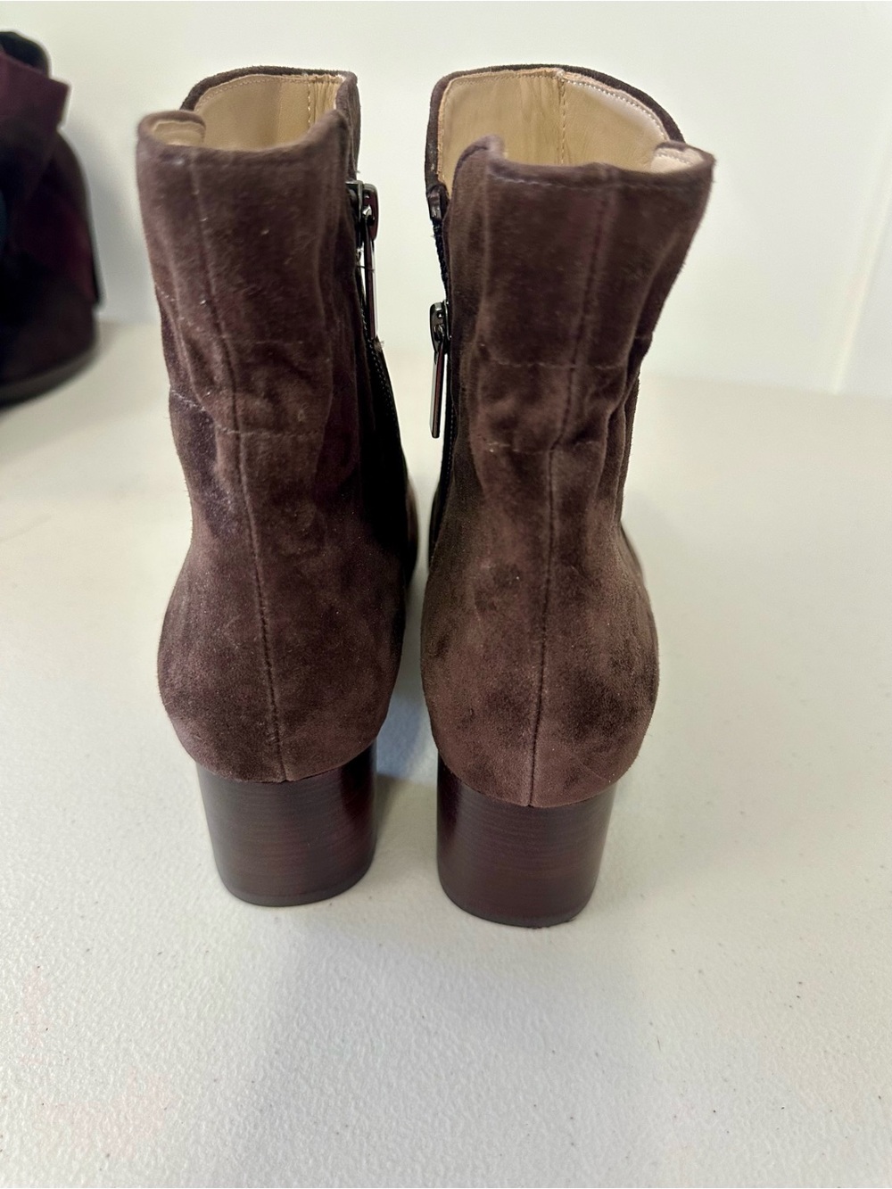 Abeo Dark Brown Suede Ankle Booties with Side Zip - Picture 3 of 6
